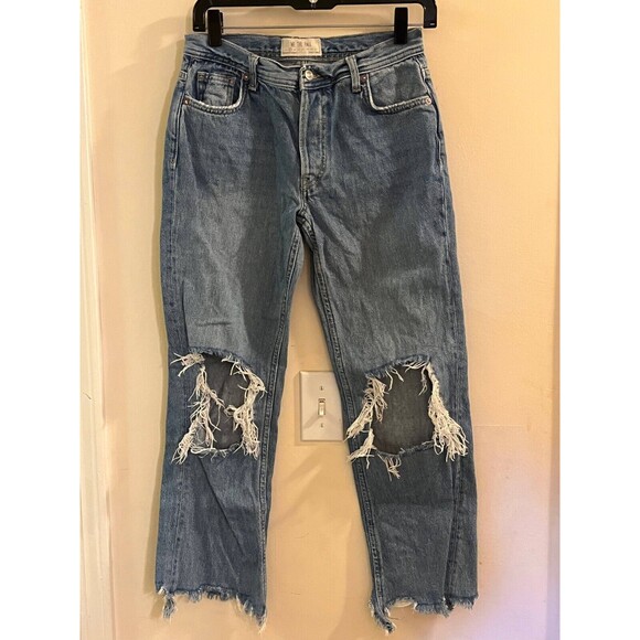 We The Free Cropped Jeans Womens 25 Blue Denim Medium Wash Distressed 5-Pockets - Picture 1 of 8